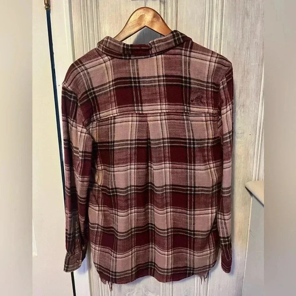 AMERICAN EAGLE plaid burgandy oversized lace up top distressed|M whimsigoth - Picture 5 of 8